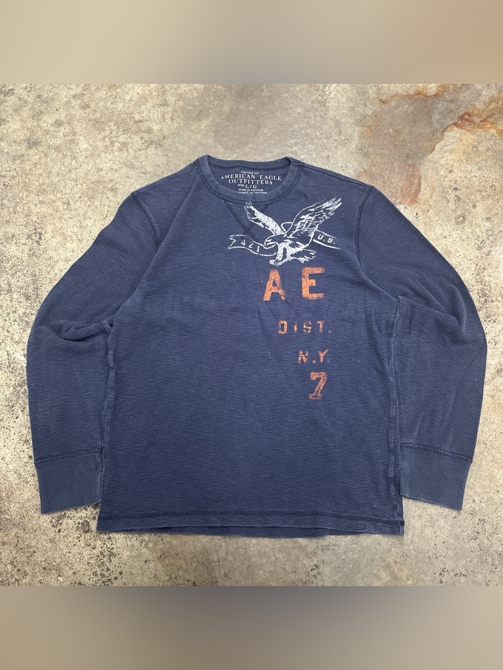 Retro American Eagle Graphic Thermal Long Sleeve Shirt Men’s Large Navy Skater